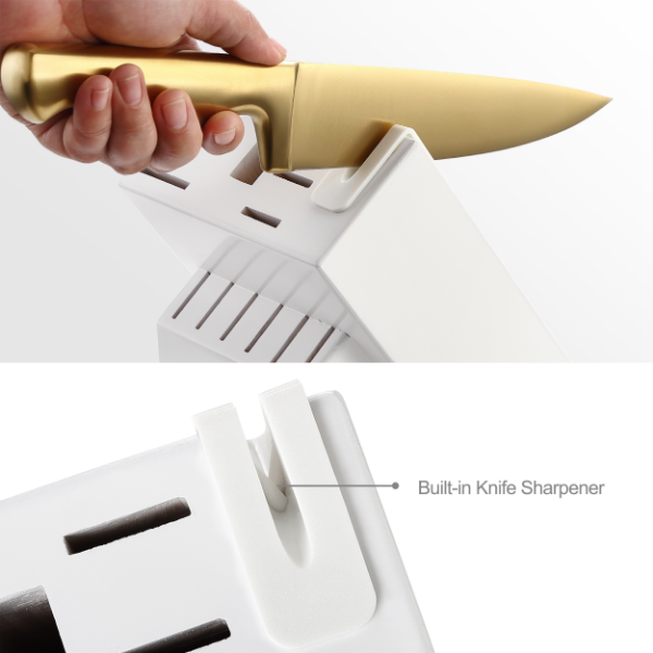 McCook® Knife Sets, MC21G Golden Titanium Stainless Steel Kitchen Knife Block Sets with Built-in Sharpener