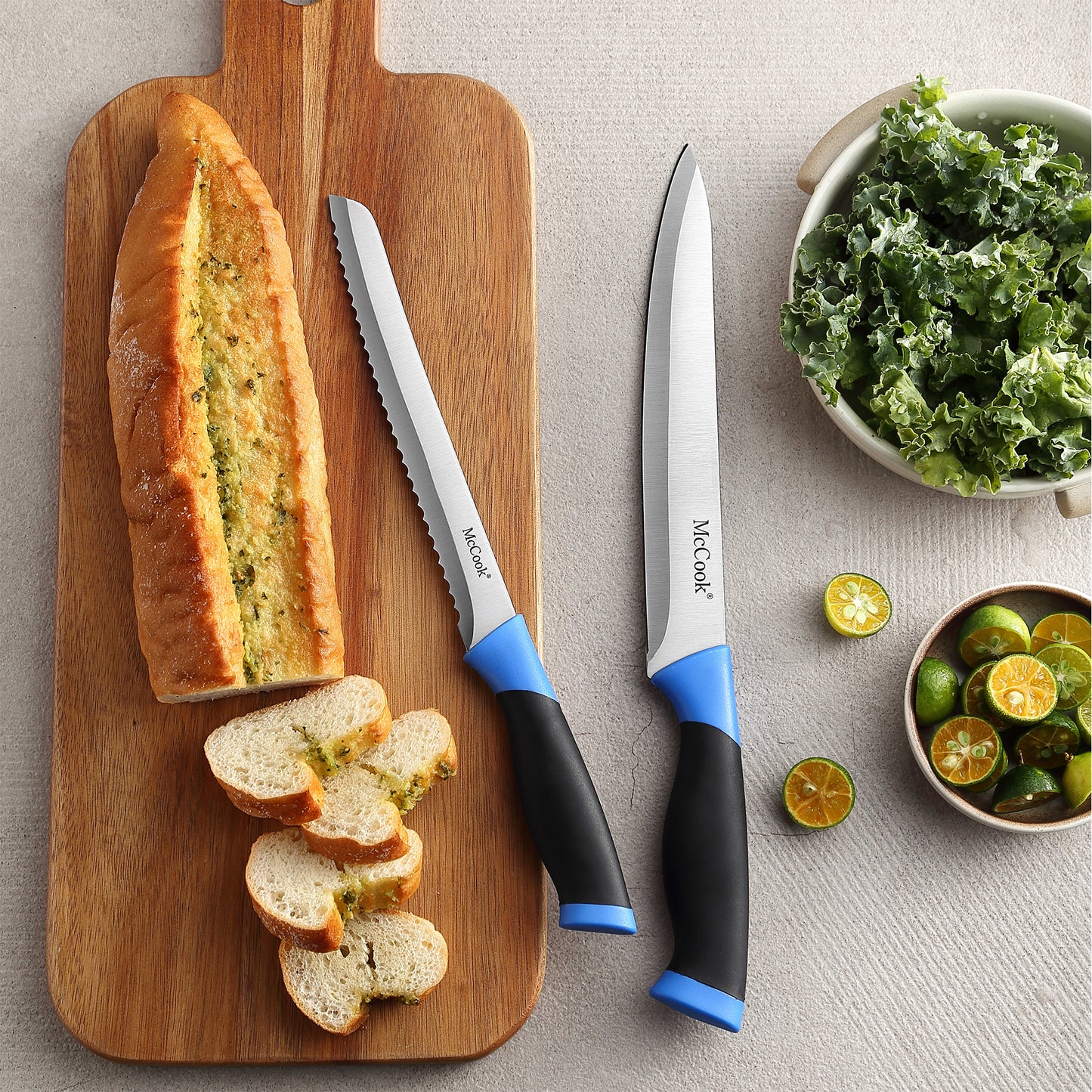 MC706,McCook Knife Set For Home, 24PCS Ultra- Sharp Cutlery Knife Set with Steel Blades for Precise Cutting,Lightweight, Stainless Steel Knife Set with Built-in Knife Sharpener,Measuring Cups and Spoons