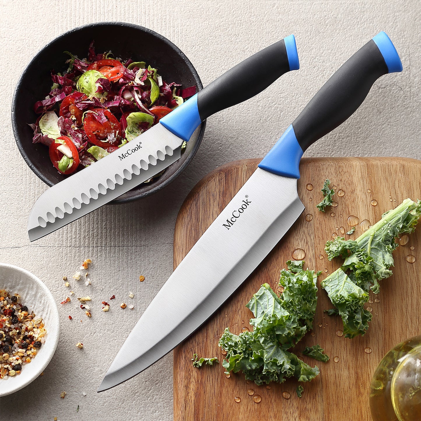 MC706,McCook Knife Set For Home, 24PCS Ultra- Sharp Cutlery Knife Set with Steel Blades for Precise Cutting,Lightweight, Stainless Steel Knife Set with Built-in Knife Sharpener,Measuring Cups and Spoons