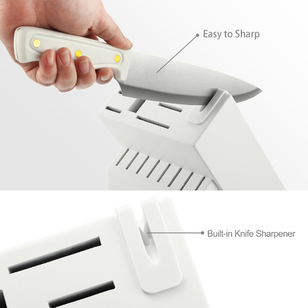Knife Set with Built-in Sharpener Block, MC703 Kitchen Knife Set with Block, 26 Pcs High Carbon Stainless Steel Kitchen Knife Sets with Block Self Sharpening, White