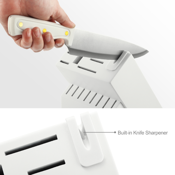 Knife Set with Built-in Sharpener Block, MC703 Kitchen Knife Set with Block, 26 Pcs High Carbon Stainless Steel Kitchen Knife Sets with Block Self Sharpening, White