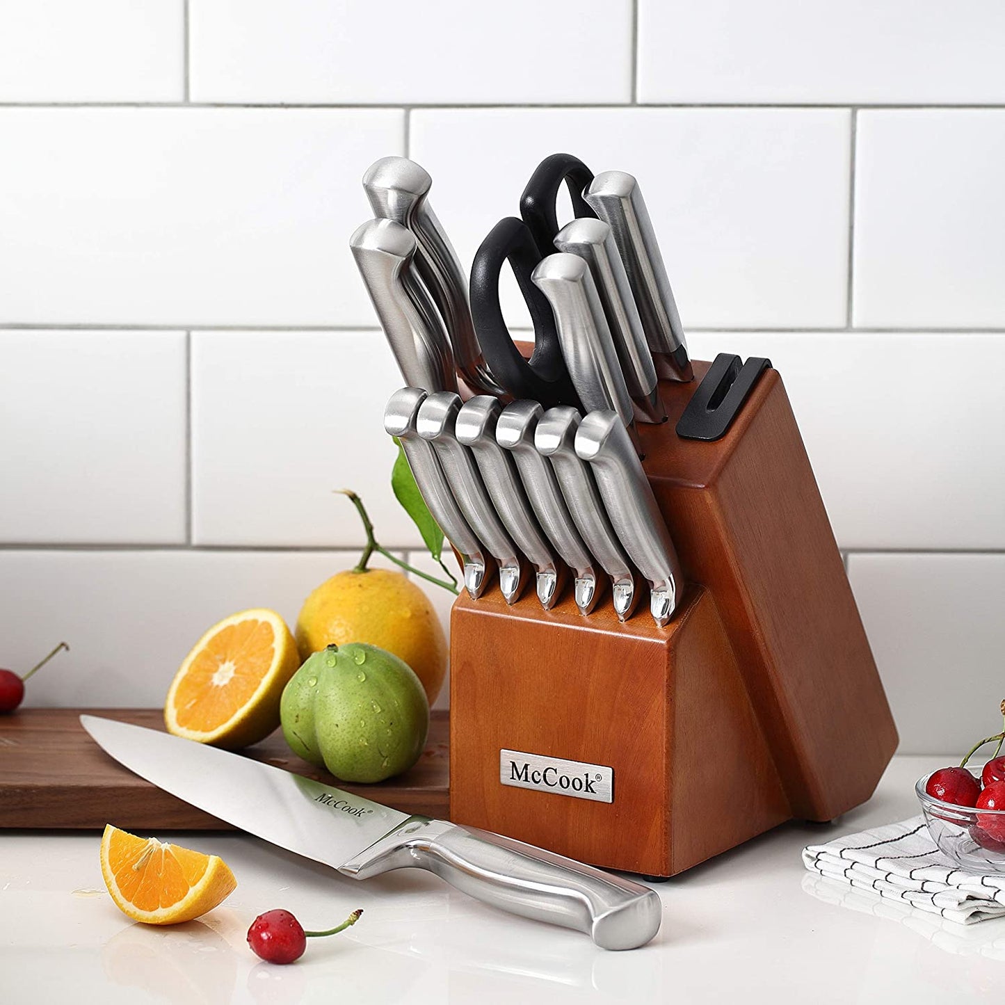 McCook Knife Sets, MC29 German Stainless Steel Kitchen Knife Block Sets with Built-in Sharpener