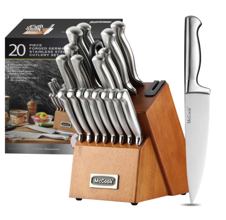 McCook® Kitchen Knife Sets,MC69W German Stainless Steel Knives Block Set with Built-in Sharpener