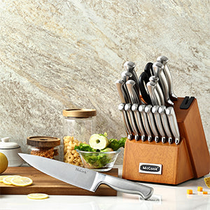 McCook® Kitchen Knife Sets,MC69W German Stainless Steel Knives Block Set with Built-in Sharpener