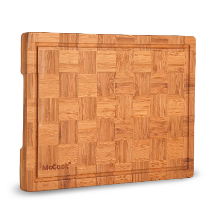 Cutting Board, McCook® MCW12-S Bamboo Cutting Board, Wood Cutting Board for Meat, Cheese and Vegetables w Juice Groove, End Grain Cutting Board, Cheese Charcuterie Board Serving Tray (S, 14”*10”*0.8”)