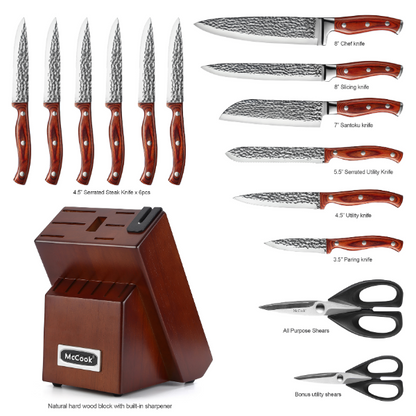 McCook® Knife Sets,MC25P Stainless Steel Kitchen Knife Block Set with Built-in Sharpener