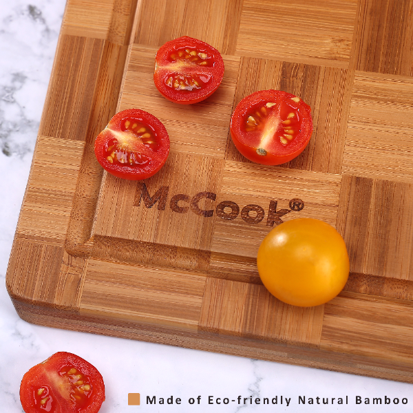 Cutting Board, McCook® MCW12-S Bamboo Cutting Board, Wood Cutting Board for Meat, Cheese and Vegetables w Juice Groove, End Grain Cutting Board, Cheese Charcuterie Board Serving Tray (S, 14”*10”*0.8”)