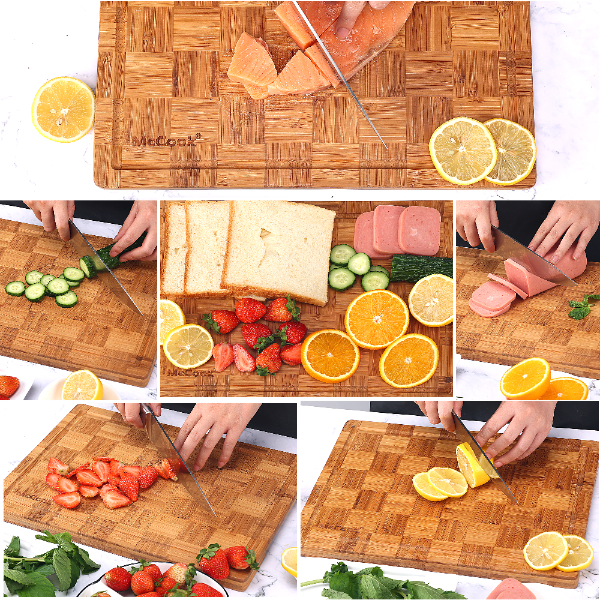 Cutting Board, McCook® MCW12-S Bamboo Cutting Board, Wood Cutting Board for Meat, Cheese and Vegetables w Juice Groove, End Grain Cutting Board, Cheese Charcuterie Board Serving Tray (S, 14”*10”*0.8”)