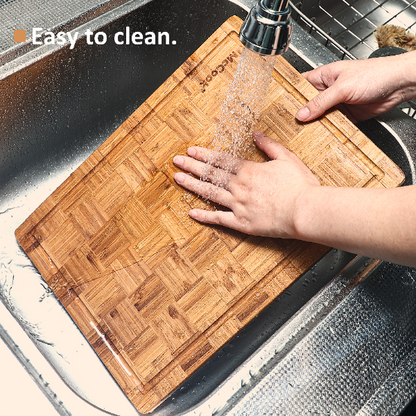 Cutting Board, McCook® MCW12-S Bamboo Cutting Board, Wood Cutting Board for Meat, Cheese and Vegetables w Juice Groove, End Grain Cutting Board, Cheese Charcuterie Board Serving Tray (S, 14”*10”*0.8”)