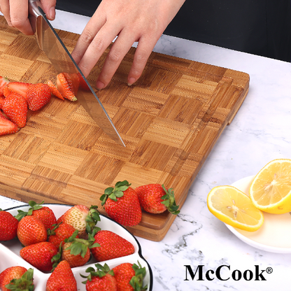 Cutting Board, McCook® MCW12-S Bamboo Cutting Board, Wood Cutting Board for Meat, Cheese and Vegetables w Juice Groove, End Grain Cutting Board, Cheese Charcuterie Board Serving Tray (S, 14”*10”*0.8”)