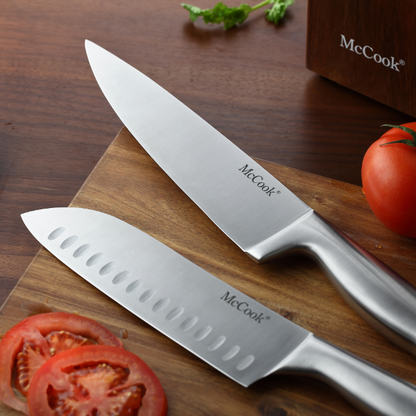 McCook® Knife Sets with Built-in Sharpener,MC35 German Stainless Steel Hollow Handle Kitchen Knives Set in Acacia Block