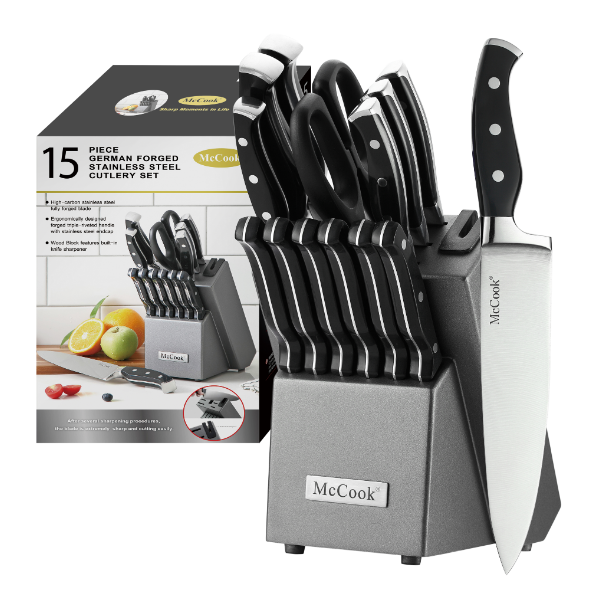 McCook® Knife Sets,MC25A German Stainless Steel Kitchen Knife Block Set with Built-in Sharpener