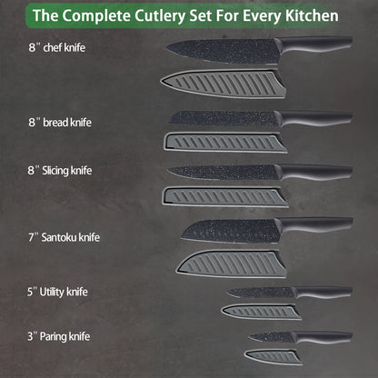 MC704 Knife Set, McCook 12-Piece Granite Kitchen Knife Set, High Carbon German Stainless Steel Knives Set with Blade Guards, Non-stick Coating, Ultra Sharp, Dishwasher Safe