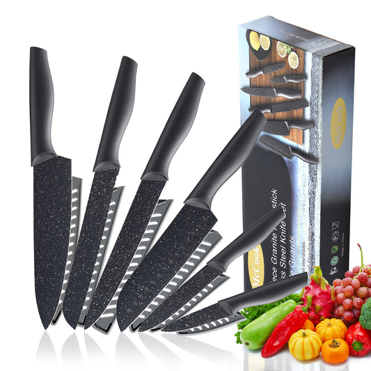 MC704 Knife Set, McCook 12-Piece Granite Kitchen Knife Set, High Carbon German Stainless Steel Knives Set with Blade Guards, Non-stick Coating, Ultra Sharp, Dishwasher Safe