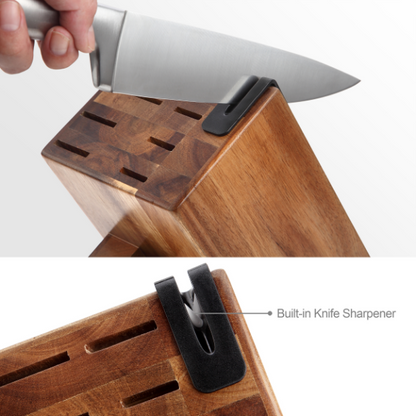 McCook® Knife Sets with Built-in Sharpener,MC35 German Stainless Steel Hollow Handle Kitchen Knives Set in Acacia Block