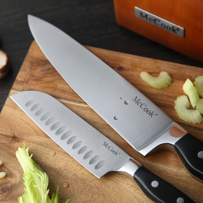 McCook® Knife Sets, MC23A German Stainless Steel Kitchen Knives Set with Built-in Sharpener and Wooden Block