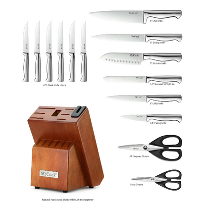 Set di coltelli in acciaio inox tedesco, 15 pezzi, set di coltelli con Set di coltelli in acciaio inox tedesco, 15 pezzi, set di coltelli con