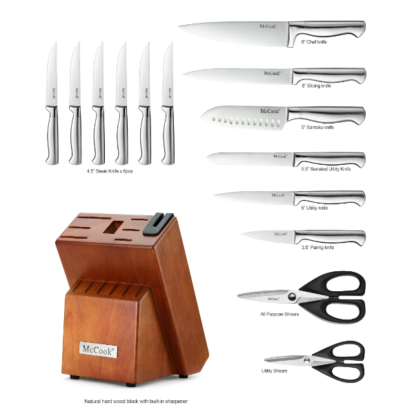 McCook Knife Sets, MC29 German Stainless Steel Kitchen Knife Block Sets with Built-in Sharpener