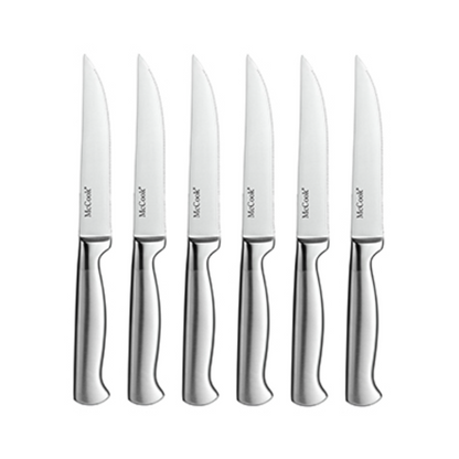 McCook Steak Knives, MC59 Steak Knives Set of 6 - Full Tang Serrated Steak Knives Stainless Steel Steak Knife Set Sharp Knife for Cutting Meat