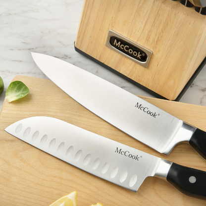 McCook® Black Knife Sets, MC65B German Stainless Steel Forged Kitchen Knives Block Set with Built-in Knife Sharpener