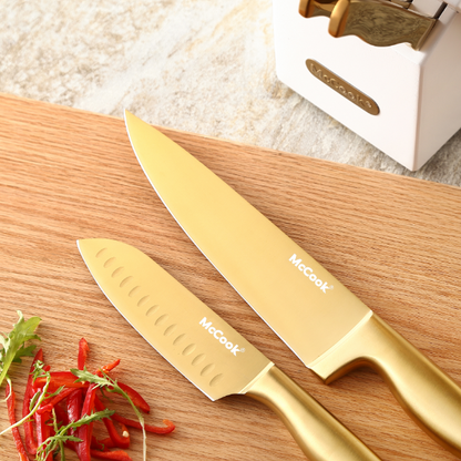 McCook® Knife Sets, MC21G Golden Titanium Stainless Steel Kitchen Knife Block Sets with Built-in Sharpener