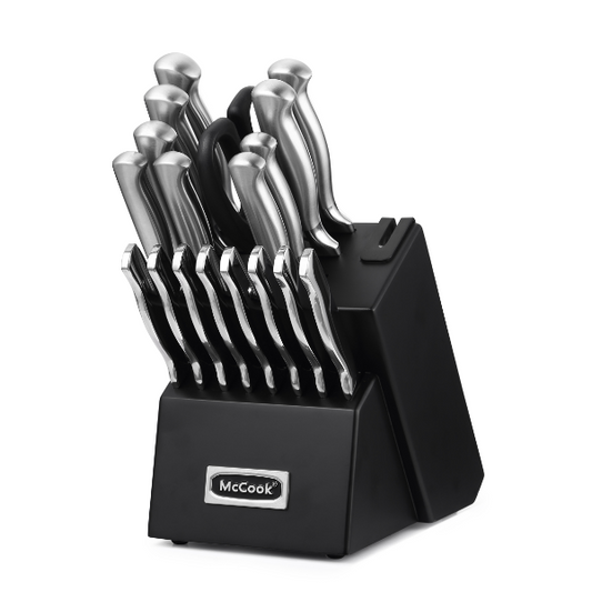 McCook® Knife Sets,MC69B German Stainless Steel Kitchen Knives Block Set with Built-in Sharpener