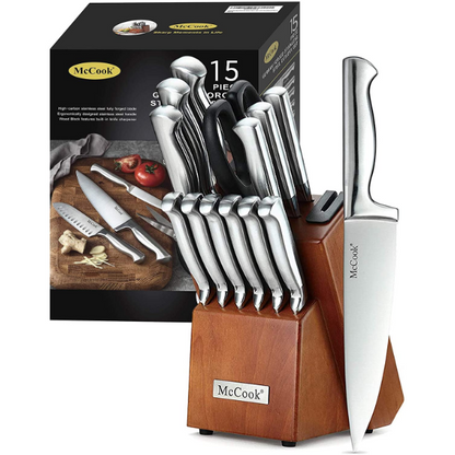 McCook Knife Sets, MC29 German Stainless Steel Kitchen Knife Block Sets with Built-in Sharpener