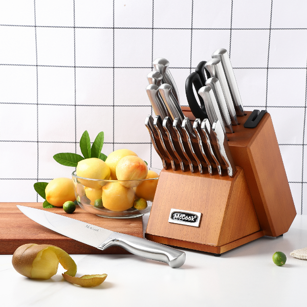 McCook® Knife Sets,MC69 German Stainless Steel Kitchen Knives Block Set with Built-in Sharpener