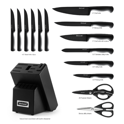 McCook® Knife Sets,MC21B German Stainless Steel Knife Block Sets with Built-in Sharpener, Black