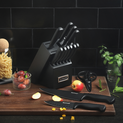 McCook® Knife Sets,MC21B German Stainless Steel Knife Block Sets with Built-in Sharpener, Black