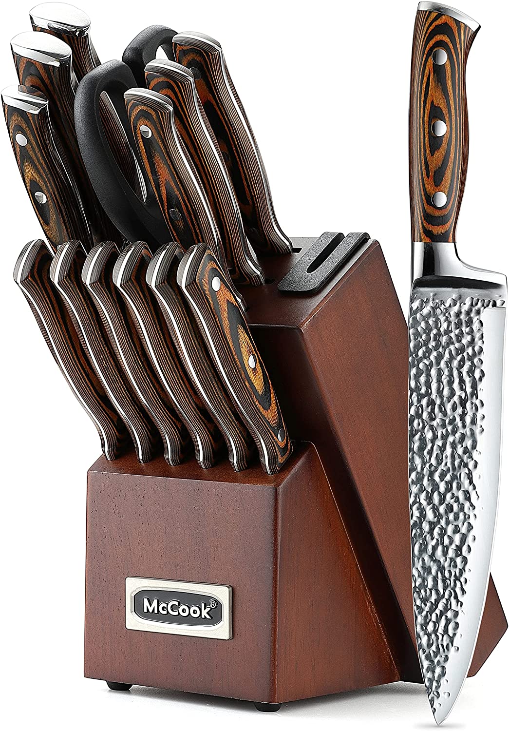 McCook MC17 Knife Sets,15 Pieces German Stainless Steel Knife Block Sets with Built-in Sharpener