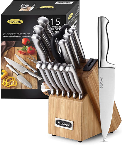 McCook® Knife Sets,MC19 German Stainless Steel Knife Block Sets with Built-in Sharpener