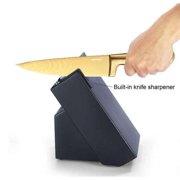 McCook® Knife Sets, MC21GB Golden Titanium Stainless Steel Kitchen Knife Block Sets with Built-in Sharpener