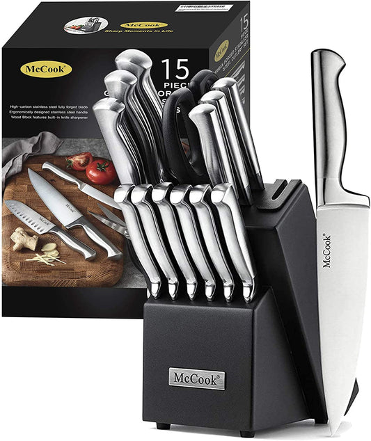 McCook® Knife Sets, MC21 German Stainless Steel Knife Block Sets with Built-in Sharpener