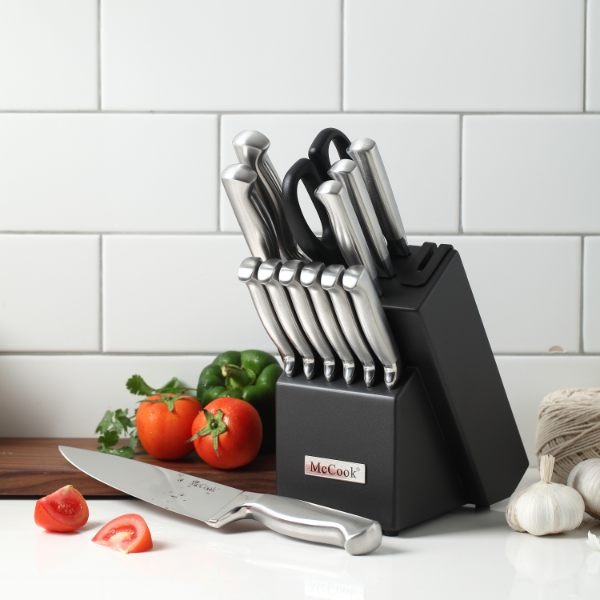 McCook® Knife Sets, MC21 German Stainless Steel Knife Block Sets with Built-in Sharpener