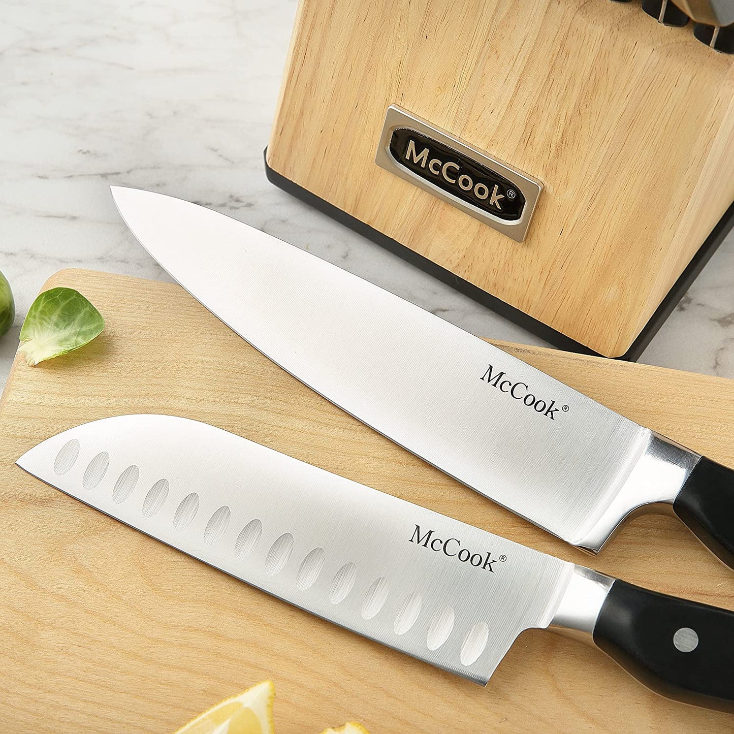 McCook® Knife Sets, MC65G German Stainless Steel Forged Kitchen Knives Block Set with Built-in Knife Sharpener