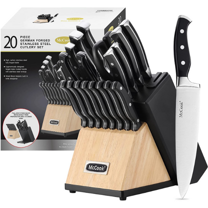 McCook® Knife Sets, MC65 German Stainless Steel Kitchen Knives Block Set with Pull-Away Steak Block and Built-in Knife Sharpener