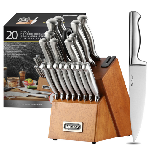 McCook® Kitchen Knife Sets,MC69W German Stainless Steel Knives Block Set with Built-in Sharpener