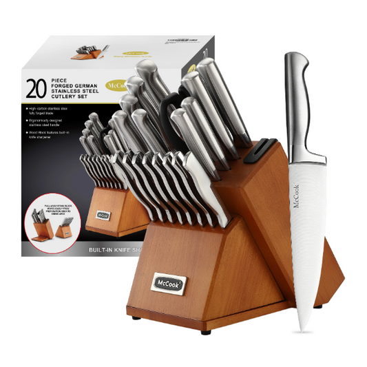 McCook® Knife Sets,MC69 German Stainless Steel Kitchen Knives Block Set with Built-in Sharpener