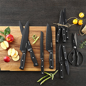 McCook Knife Set with Built-in Sharpener Block, MC701 Kitchen Knife Set with Block, 26 Pcs High Carbon Stainless Steel Kitchen Knife Sets with Block Self Sharpening, Black